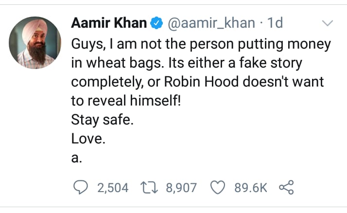 पिठाच्या पिशवीतून अमीर खानने वाटले १५ हजार रुपये?