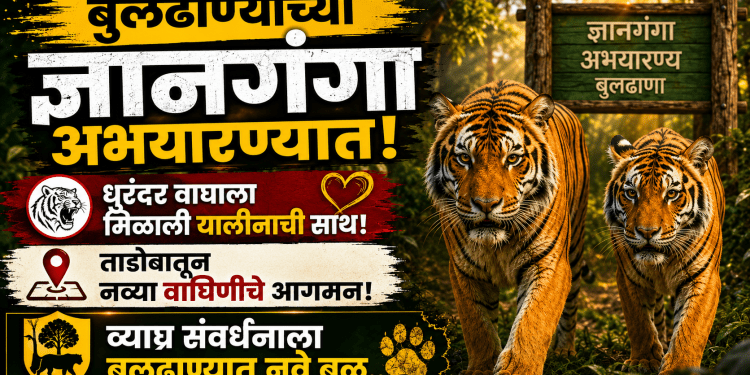 बुलढाण्याच्या ज्ञानगंगा अभयारण्यात ‘धुरंधर’ला मिळाली गर्लफ्रेंड! ताडोबातून ‘यालिना’वाघीणीचे आगमन, व्याघ्र संवर्धनाला नवे बळ