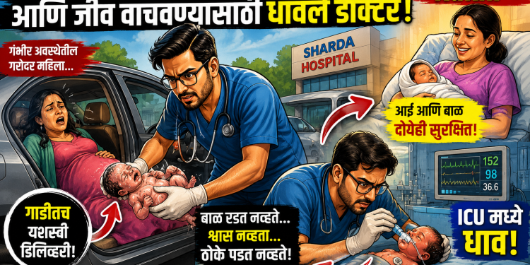बॅग खाली ठेवली अन् जीव वाचवण्यासाठी धावले डॉक्टर! गाडीतच प्रसूती; श्वास नसलेल्या नवजात बाळाला ‘ICU’मध्ये नेऊन दिले जीवदान..!
