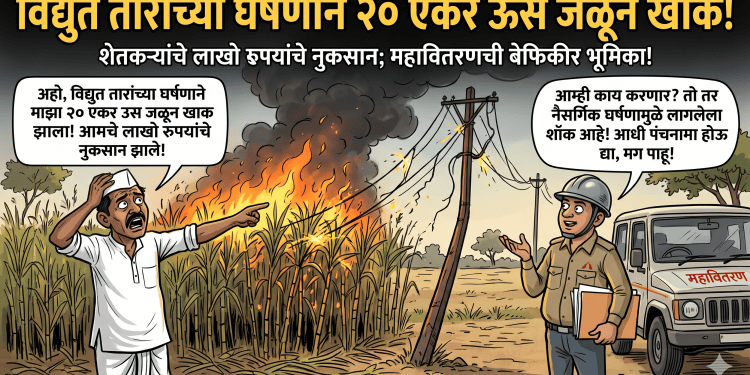 विद्युत तारांच्या घर्षणाने उसाच्या फडाला भीषण आग; निंबूतमध्ये २० एकरांहून अधिक ऊस जळून खाक, शेतकऱ्यांचे लाखोंचे नुकसान